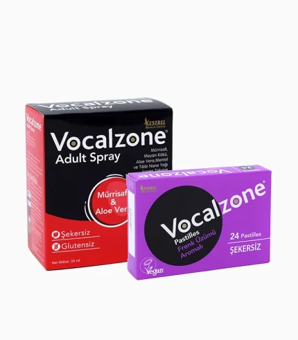 Vocalzone Frenk Üzümlü (Şekersiz) Pastil 24 + Vocalzone Adult (Yetişkin) Sprey 20ml